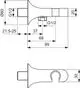 Wandanschlussbogen von Ideal Standard, mit Brausehalter, in einer gebürsteten Goldfarbe, abgebildet in technischen Zeichnungen zur Darstellung von Abmessungen.